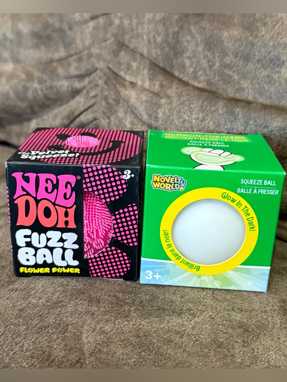 NEW Needoh Fuzz Ball The Velvet Squeeze PINK & Glow in the Dark Stress Ball